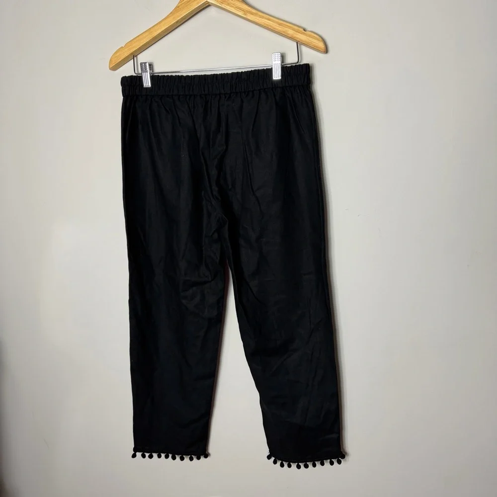 NEW J. Crew Linen Blend Black Pom Pom Trimmed Pants Size 8